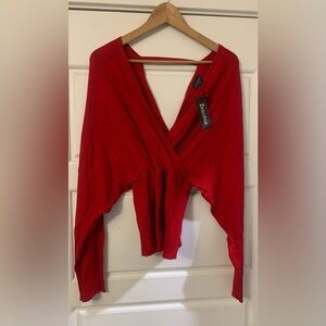 NWT ZENOBIA Red Ribbed Knit V-Neck Dolman Sleeve Top Sweater Plus 1XL 2XL 3XL‎